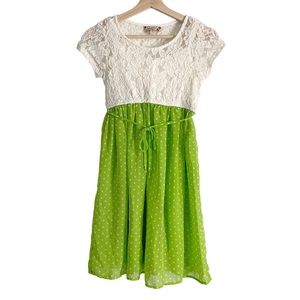 Speechless White Lace/Green Polka Dot Dress
